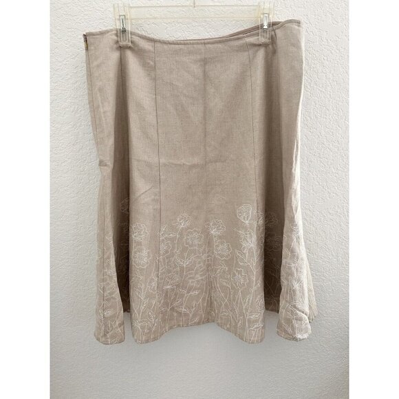Christopher & Banks‎ Women's Skirt 12 Tan Linen Embroidered Cottagecore Fairy - Picture 1 of 9